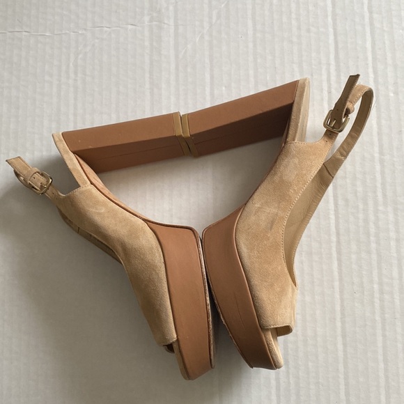 Stuart Weitzman Peep Toe Platform Slingback Heel Sz 8 M Suede Shoes - Picture 4 of 5
